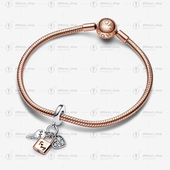 Pandora Two-tone Key, Padlock & Heart Triple Dangle Charm - Picture 3 of 5